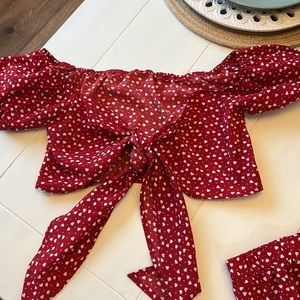 Tie top to matching set! red with white hearts!